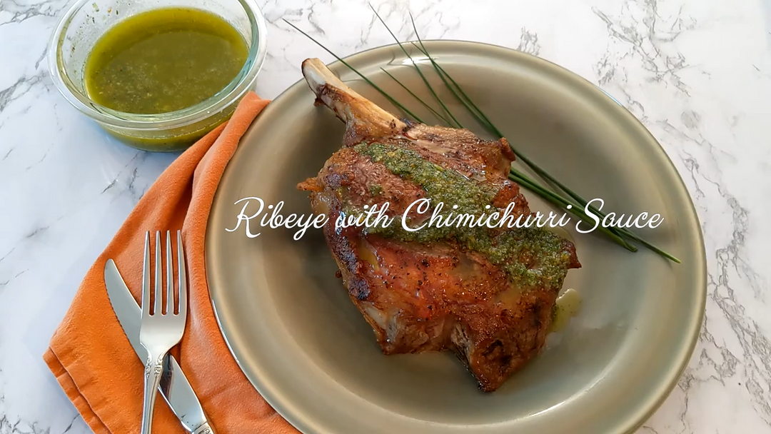 Cowboy Ribeye with Chimichurri Sauce