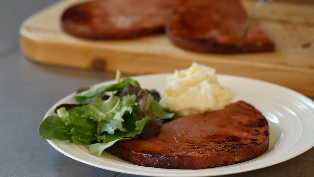 Grilled Honey Bourbon Ham Steaks