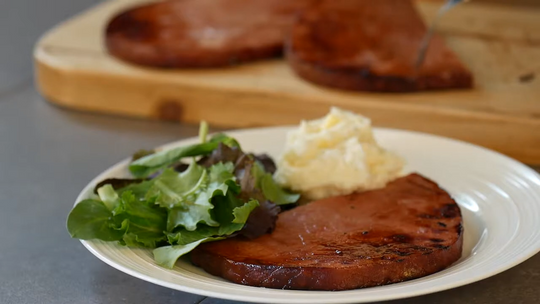 Grilled Honey Bourbon Ham Steaks