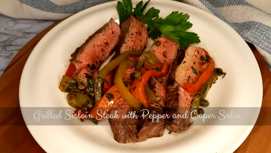 Grilled Sirloin Steak with Pepper and Caper Salsa