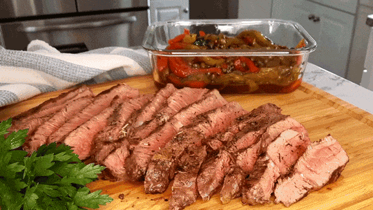 Grilled Sirloin Steak with Pepper and Caper Salsa