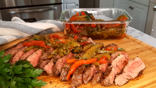 Grilled Sirloin Steak with Pepper and Caper Salsa