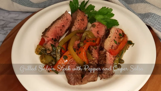 Grilled Sirloin Steak with Pepper and Caper Salsa