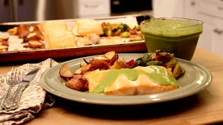 Sheet Pan Salmon with Basil Sauce