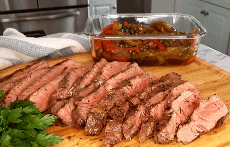 Grilled Sirloin with Pepper and Caper Salsa GIF